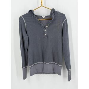 Yogi Gray Striped Hooded Henley Top - Women's XL‎ - Boho Knit